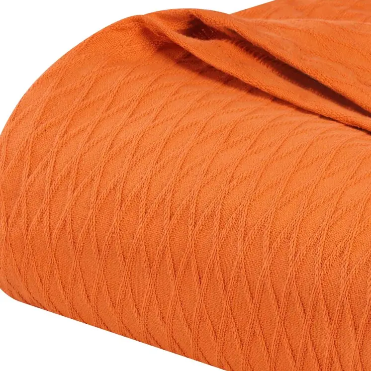Queen Burnt Orange Cotton Woven Geometric Blanket