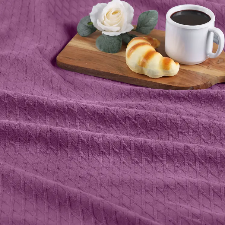 Queen Purple Cotton Woven Geometric Blanket