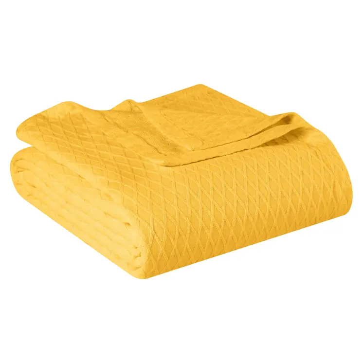 Queen Yellow Cotton Woven Geometric Blanket