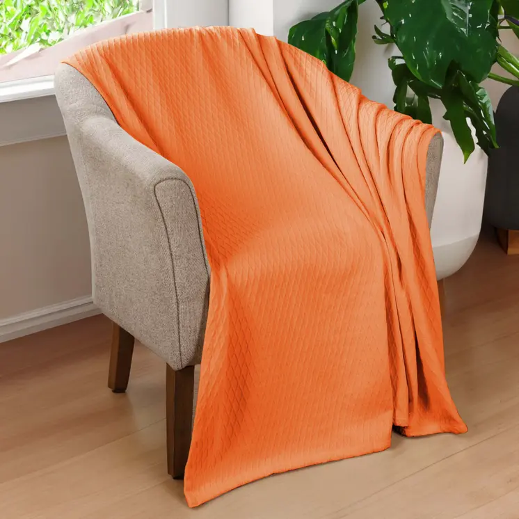 King Burnt Orange Cotton Woven Geometric Blanket