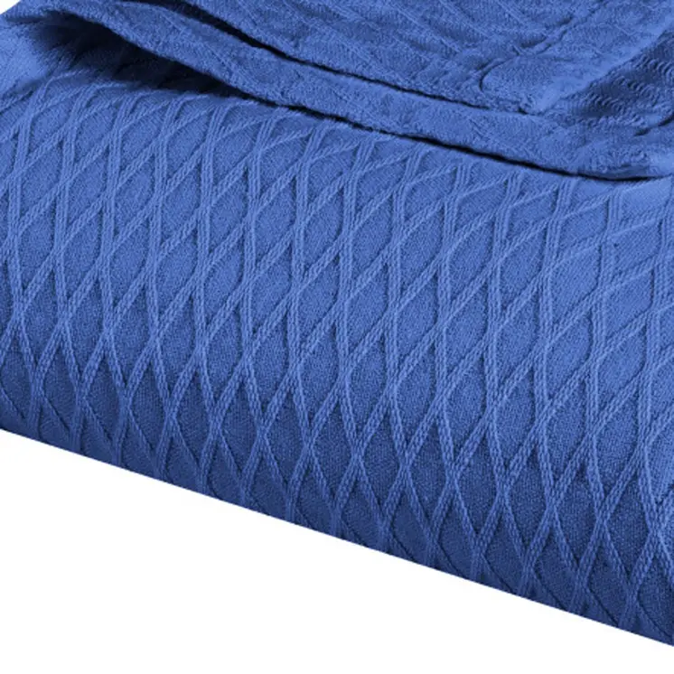 Twin Blue Cotton Woven Geometric Blanket