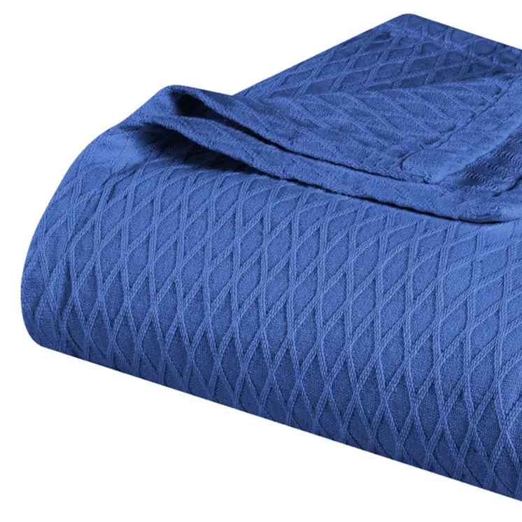 Twin Blue Cotton Woven Geometric Blanket