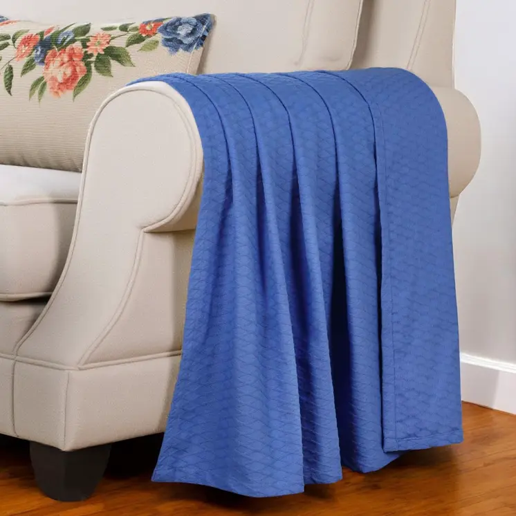Twin Blue Cotton Woven Geometric Blanket