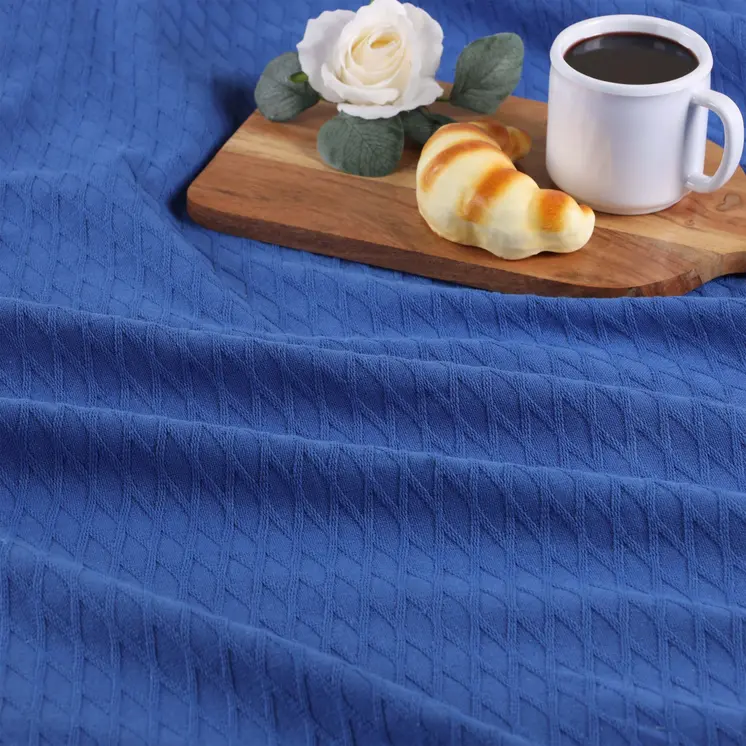 Twin Blue Cotton Woven Geometric Blanket