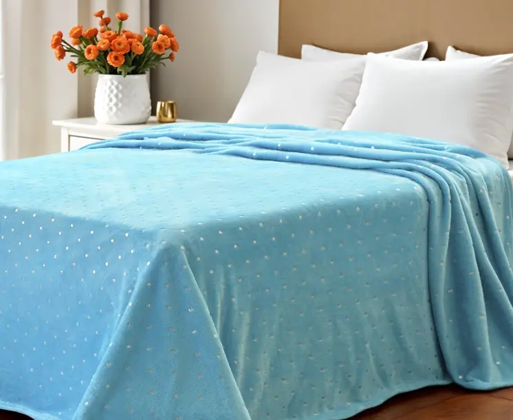 King Light Blue And Silver Fleece Woven Polka Dots Plush Blanket