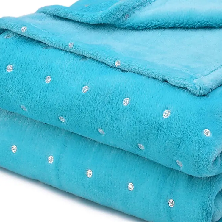 King Light Blue And Silver Fleece Woven Polka Dots Plush Blanket