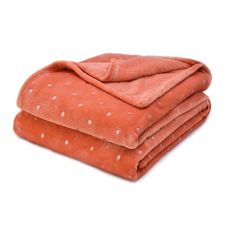 50" X 60" Orange Fleece Woven Polka Dots Plush Throw Blanket