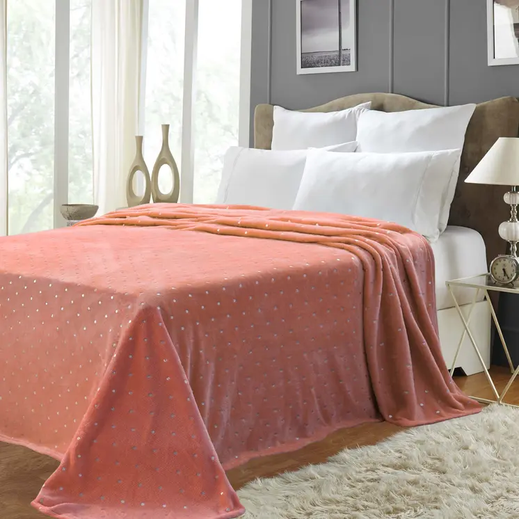 50" X 60" Orange Fleece Woven Polka Dots Plush Throw Blanket
