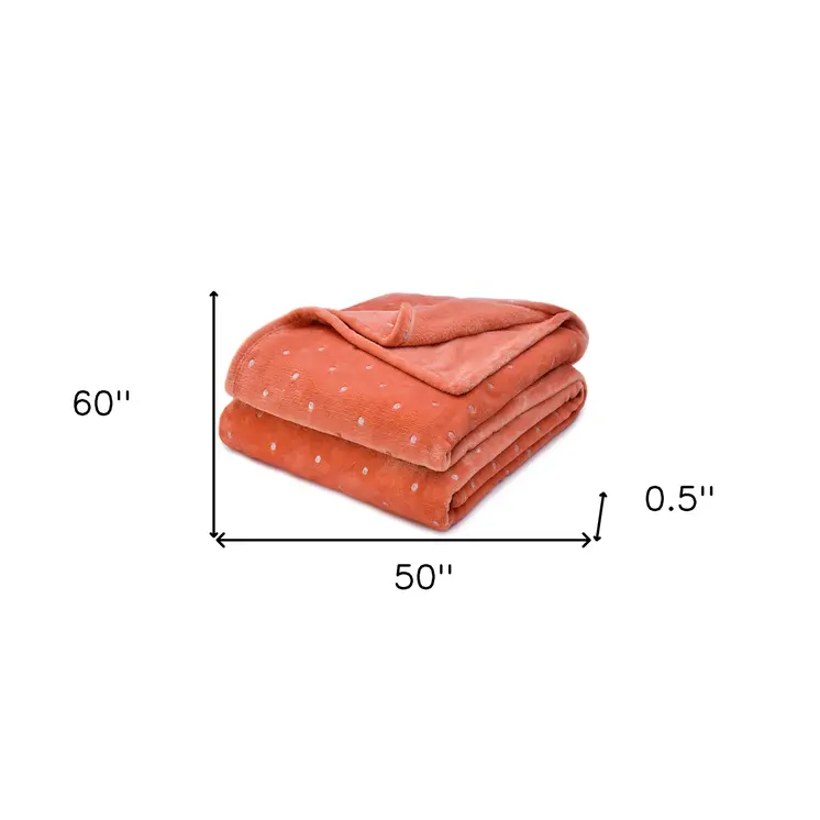 50" X 60" Orange Fleece Woven Polka Dots Plush Throw Blanket