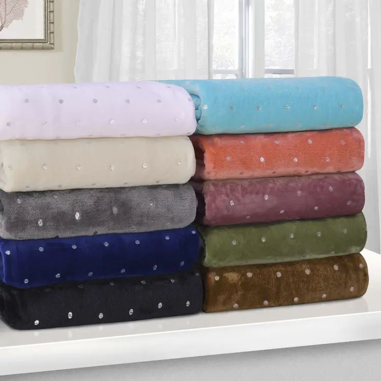 50" X 60" Orange Fleece Woven Polka Dots Plush Throw Blanket