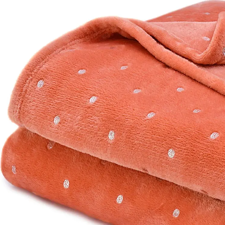 50" X 60" Orange Fleece Woven Polka Dots Plush Throw Blanket