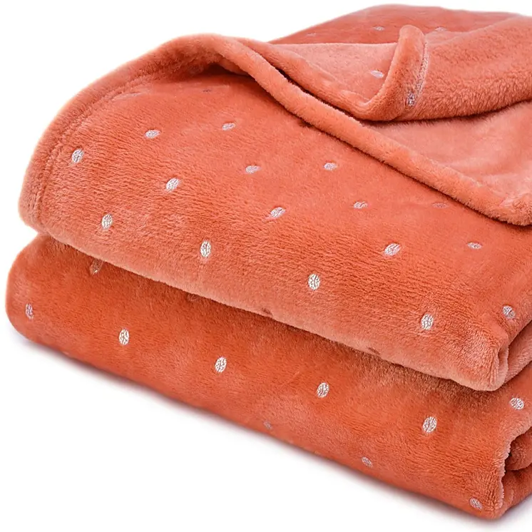 50" X 60" Orange Fleece Woven Polka Dots Plush Throw Blanket
