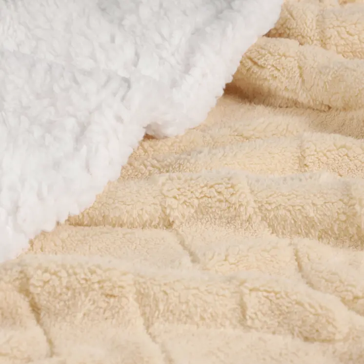 50" X 60" Cream Fleece Woven Geometric Plush Throw Blanket