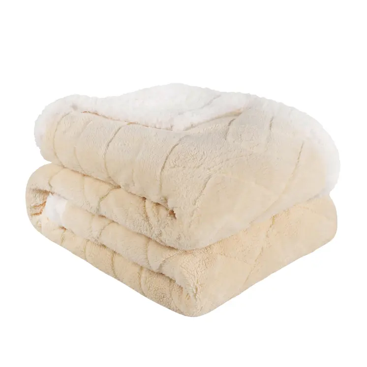50" X 60" Cream Fleece Woven Geometric Plush Throw Blanket