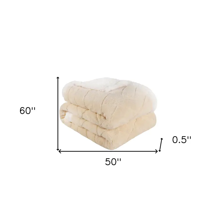 50" X 60" Cream Fleece Woven Geometric Plush Throw Blanket