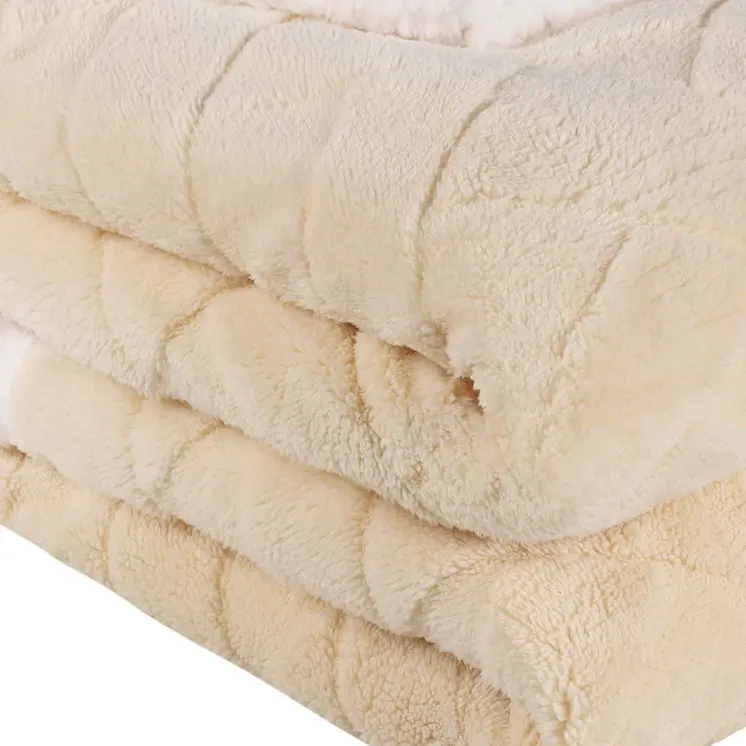 50" X 60" Cream Fleece Woven Geometric Plush Throw Blanket