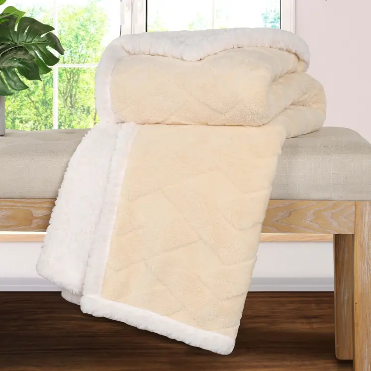 50" X 60" Cream Fleece Woven Geometric Plush Throw Blanket