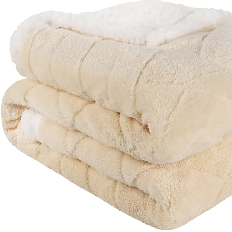 50" X 60" Cream Fleece Woven Geometric Plush Throw Blanket