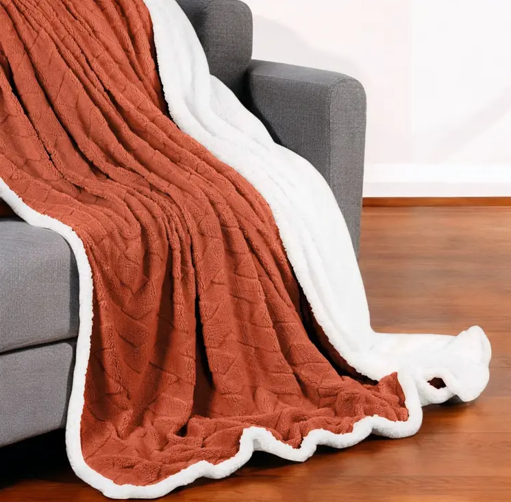 50" X 60" Rust Fleece Woven Geometric Plush Throw Blanket