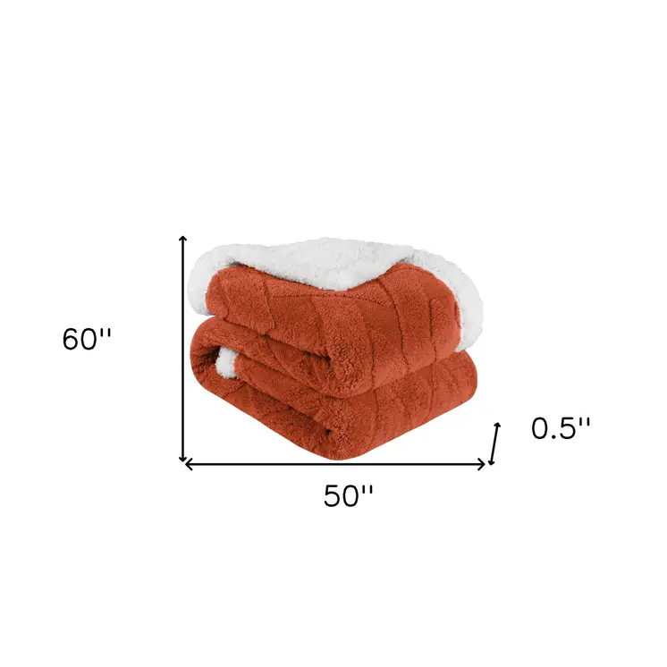50" X 60" Rust Fleece Woven Geometric Plush Throw Blanket