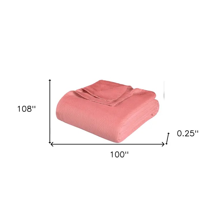 California King Coral Cotton Woven Chevron Blanket