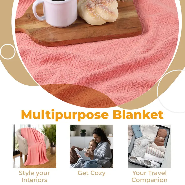 California King Coral Cotton Woven Chevron Blanket
