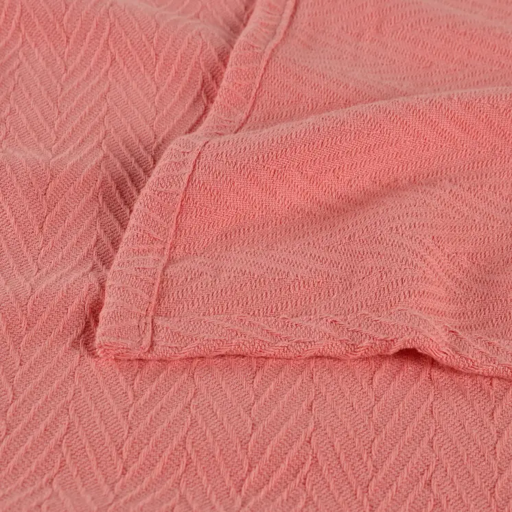 California King Coral Cotton Woven Chevron Blanket