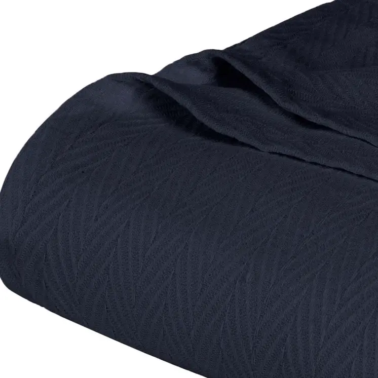 California King Navy Blue Cotton Woven Chevron Blanket