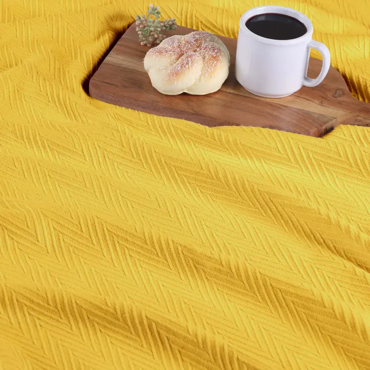 Queen Gold Cotton Woven Chevron Blanket