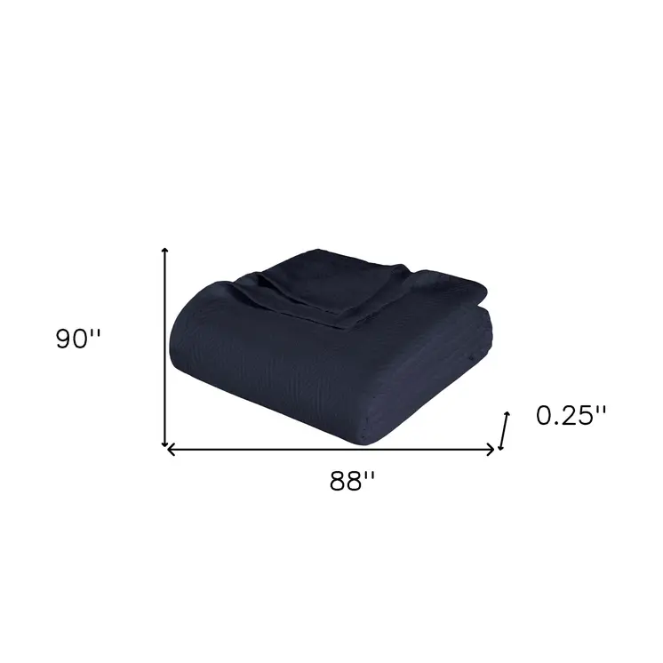 Queen Navy Blue Cotton Woven Chevron Blanket