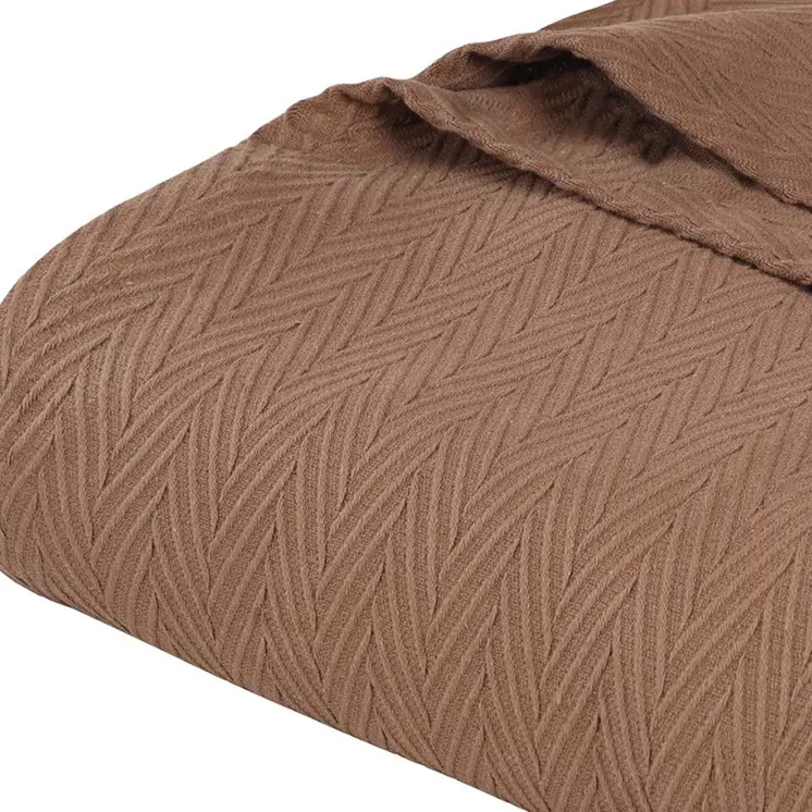 Queen Taupe Cotton Woven Chevron Blanket