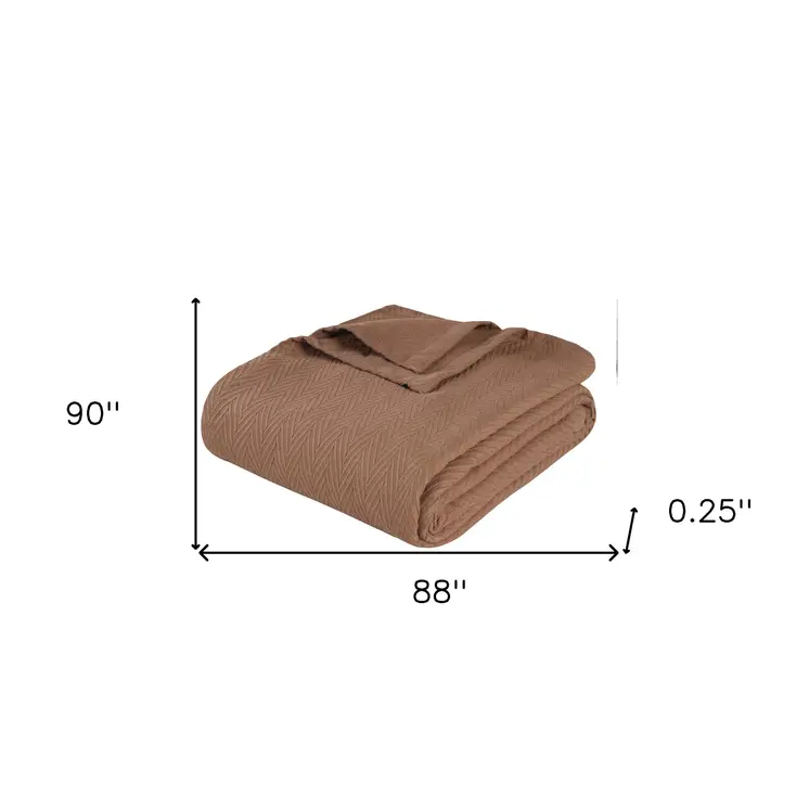Queen Taupe Cotton Woven Chevron Blanket
