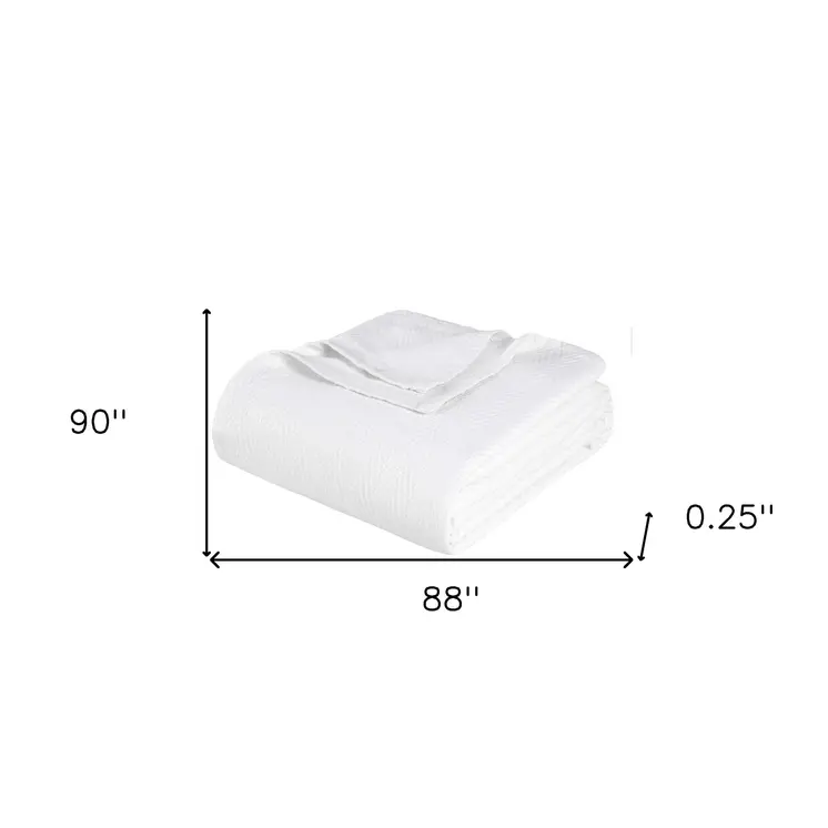 Queen White Cotton Woven Chevron Blanket