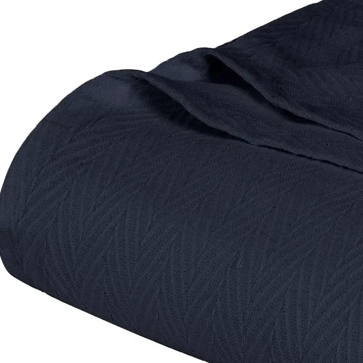 King Navy Blue Cotton Woven Chevron Blanket