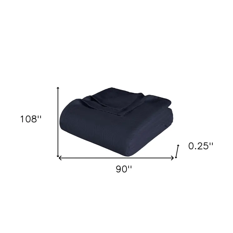King Navy Blue Cotton Woven Chevron Blanket