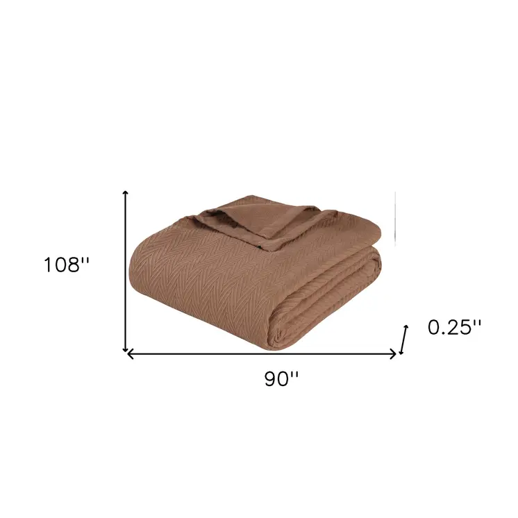 King Taupe Cotton Woven Chevron Blanket