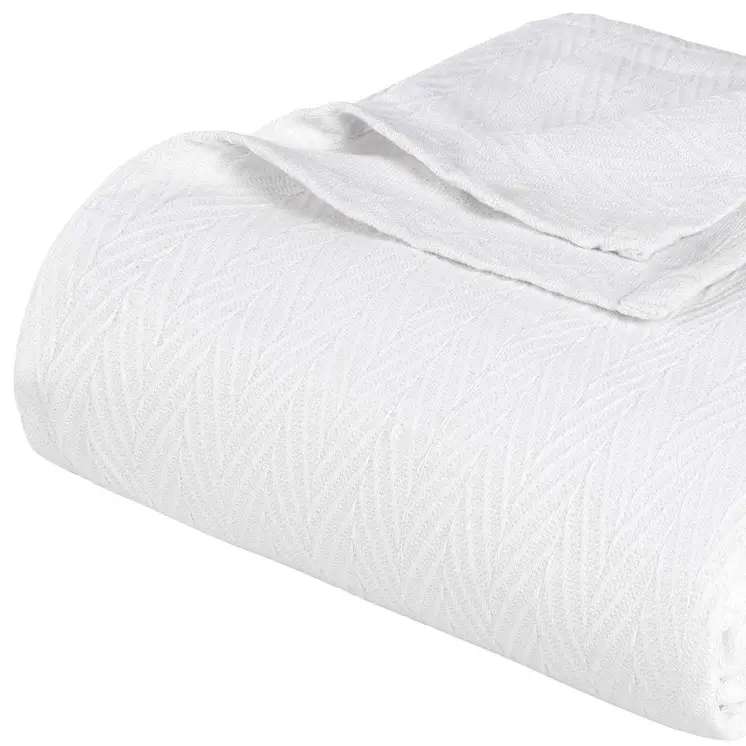 King White Cotton Woven Chevron Blanket