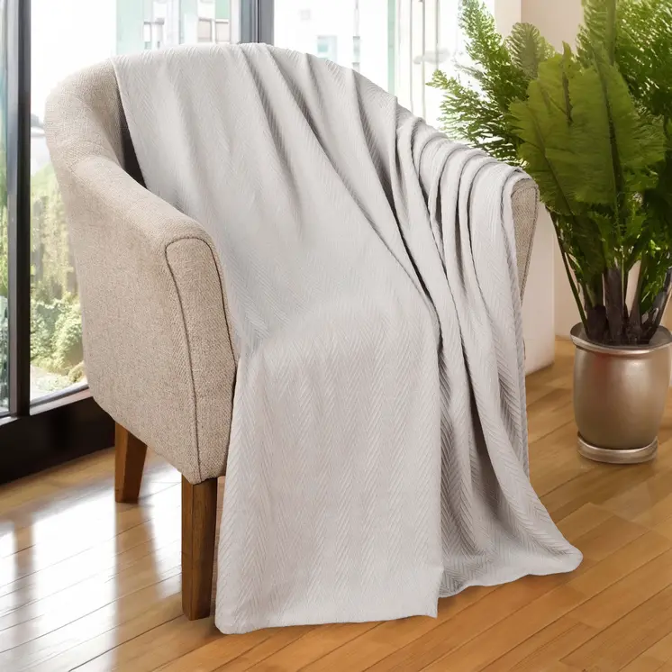 50" X 60" Silver Cotton Woven Chevron Throw Blanket