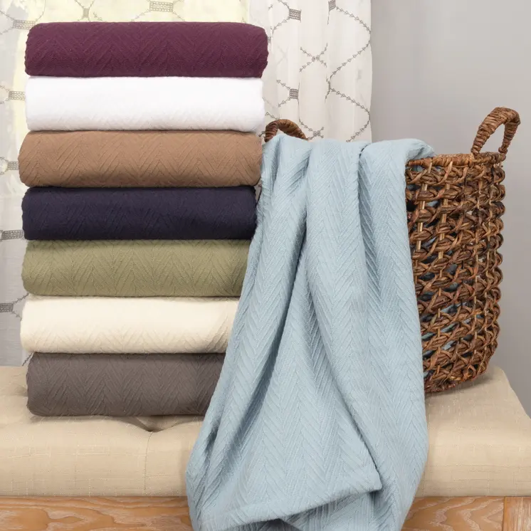 50" X 60" Taupe Cotton Woven Chevron Throw Blanket