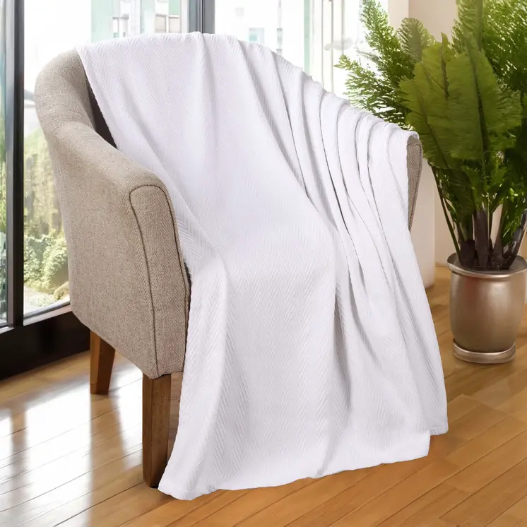 50" X 60" White Cotton Woven Chevron Throw Blanket