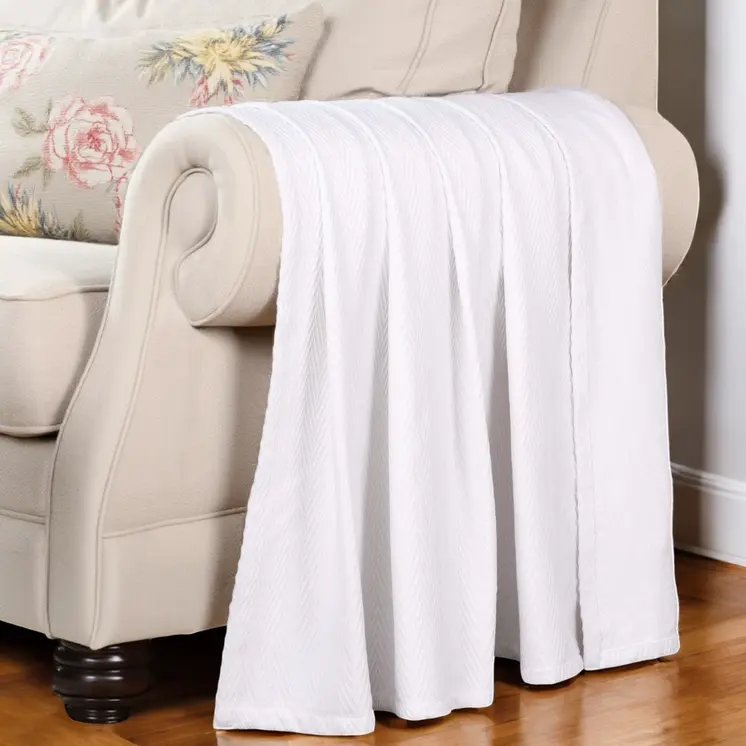 50" X 60" White Cotton Woven Chevron Throw Blanket