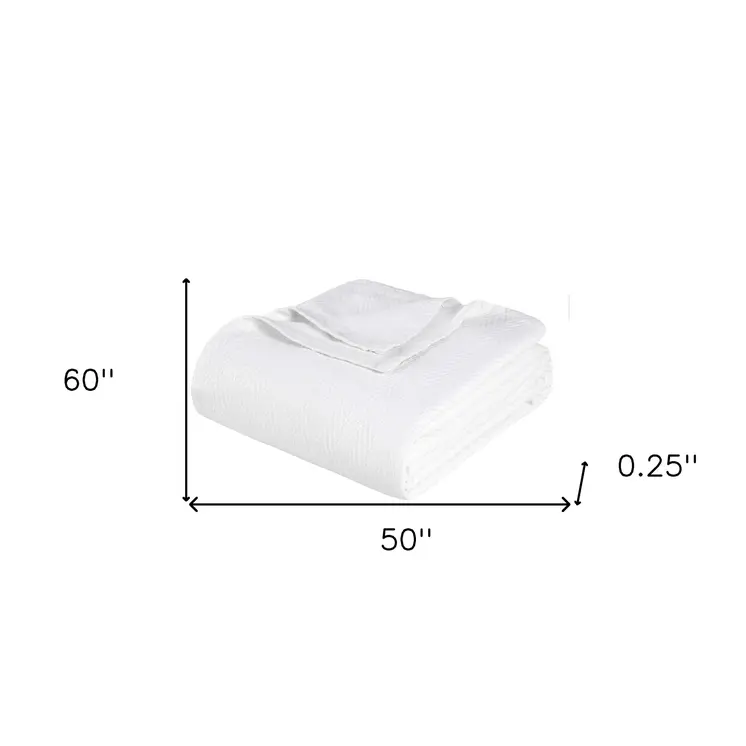 50" X 60" White Cotton Woven Chevron Throw Blanket
