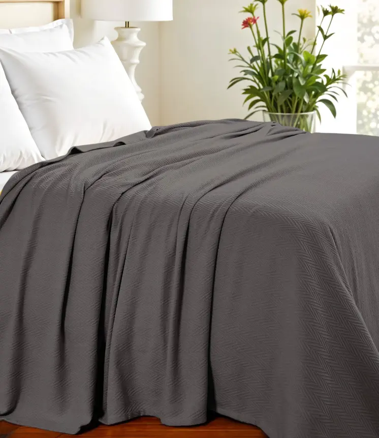 Twin Charcoal Cotton Woven Chevron Blanket
