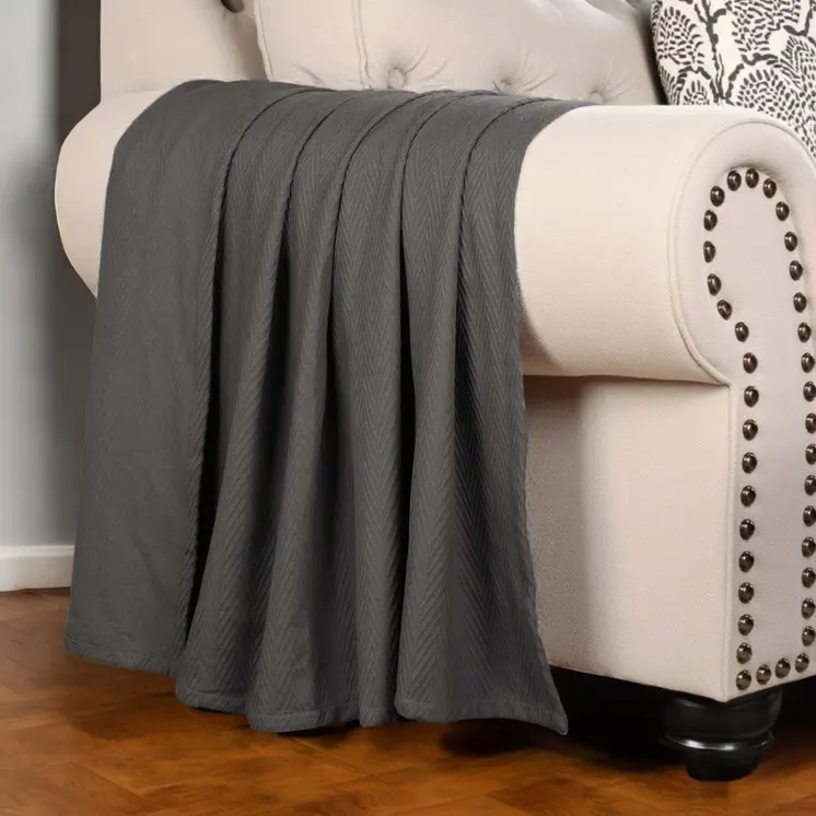 Twin Charcoal Cotton Woven Chevron Blanket