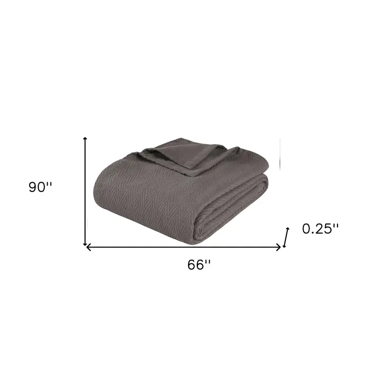 Twin Charcoal Cotton Woven Chevron Blanket