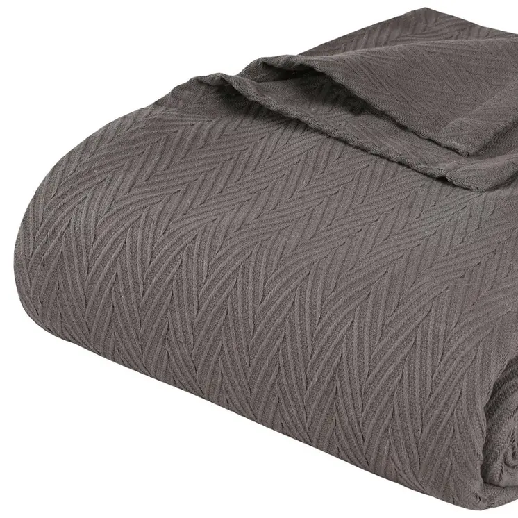 Twin Charcoal Cotton Woven Chevron Blanket