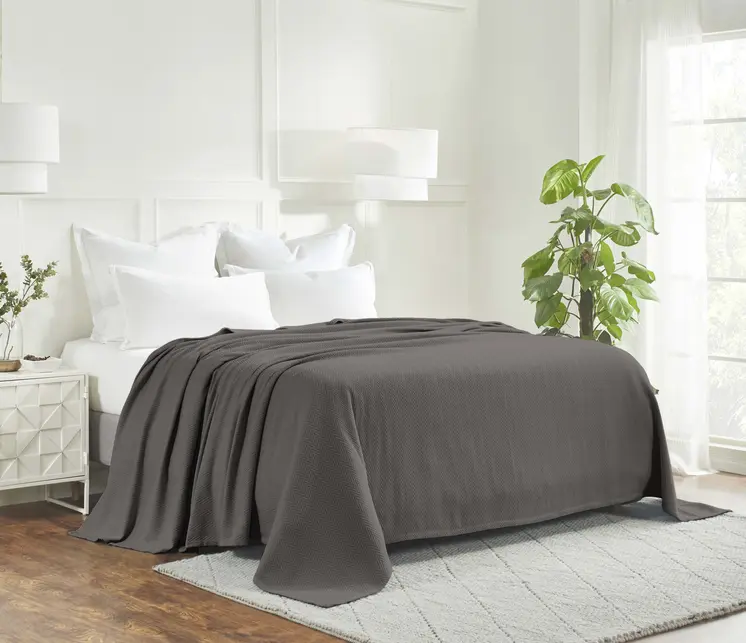 Twin Charcoal Cotton Woven Chevron Blanket