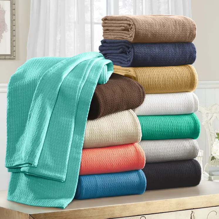 King Turquoise Cotton Waffle Weave Honeycomb Blanket