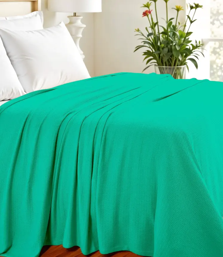King Turquoise Cotton Waffle Weave Honeycomb Blanket