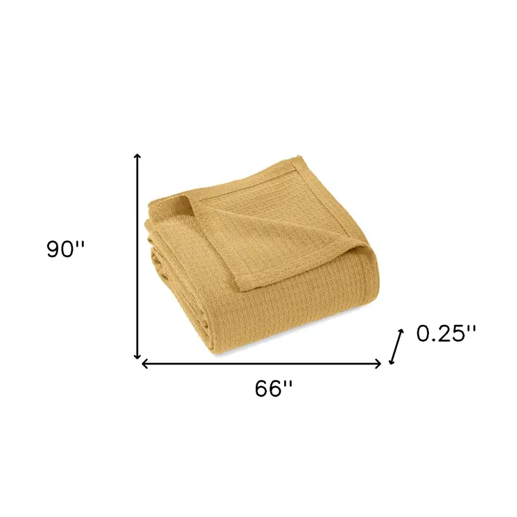 Twin Mustard Cotton Waffle Weave Honeycomb Blanket